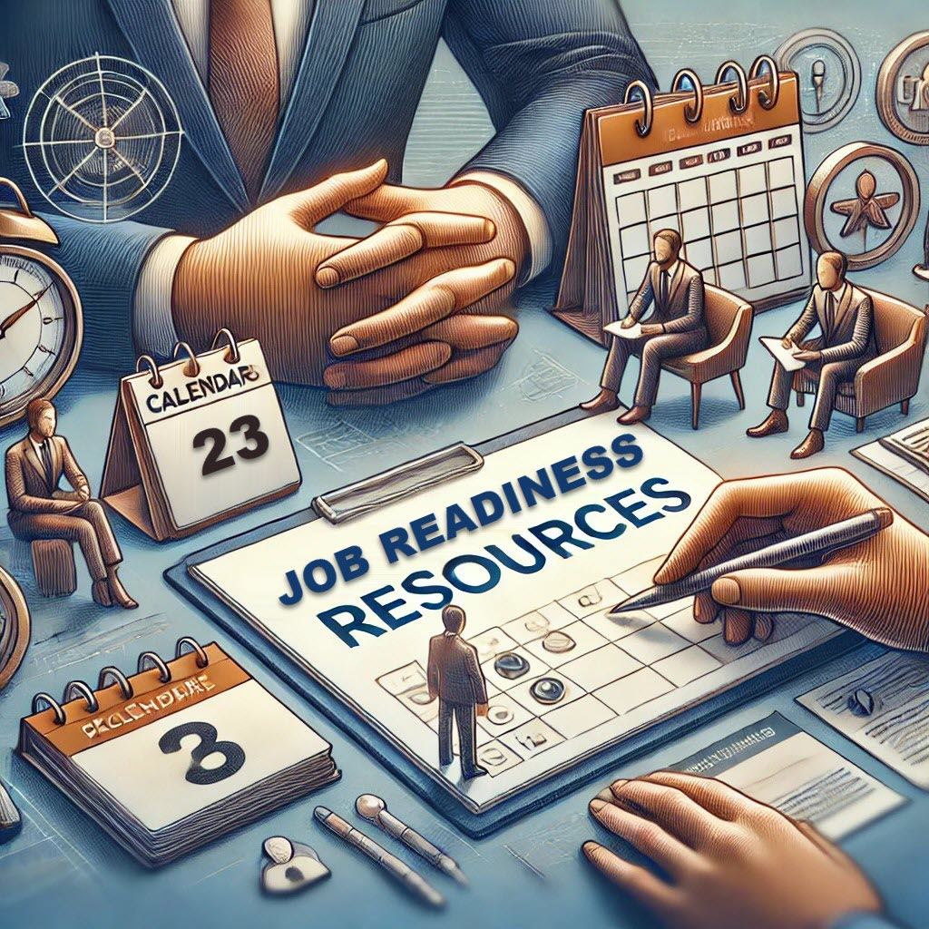 Job Readiness Resources individuals preparing for interviews and reviewing job-related resources